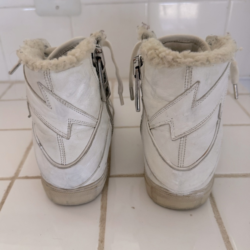 Zadig & Voltaire Flash Shearling High Top Sneakers White Leather Women Size 36 - Picture 3 of 7
